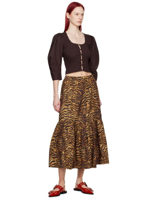 Ganni Brown Flounce Maxi Skirt