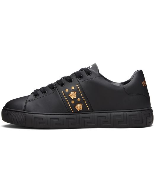 Versace Black Greca Embellished Nylon Faux-Leather Sneakers for men