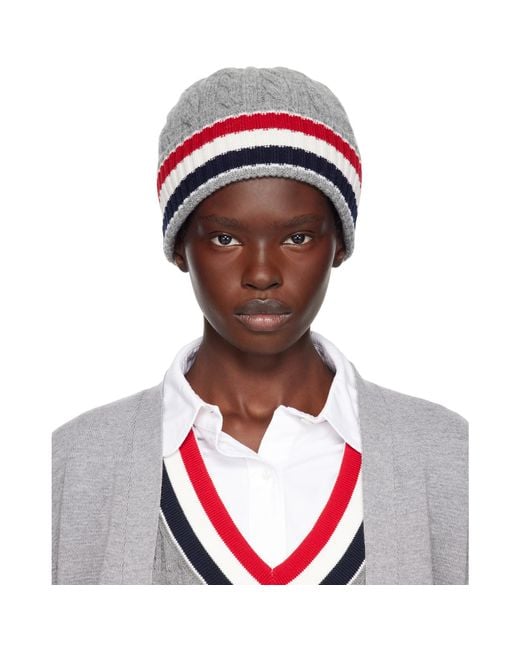 Thom Browne Red Cable & Rib Merino Wool Rwb Stripe Beanie