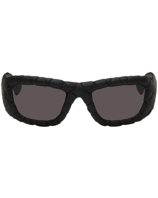 Bottega Veneta Black Intrecciato Round Acetate Sunglasses