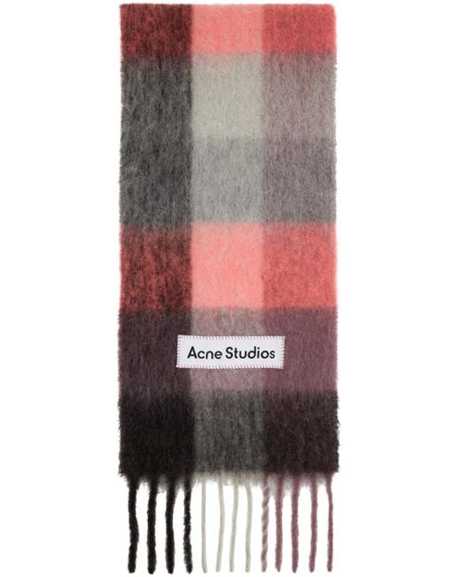 Acne Multicolor Pink Mohair Checked Scarf