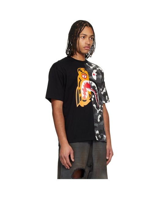 A Bathing Ape Black City Camo Tiger Shark Relaxed Fit T-Shirt for men