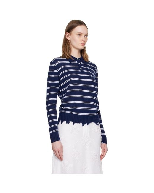 ShuShu/Tong Blue Striped Long-Sleeve Knit Polo