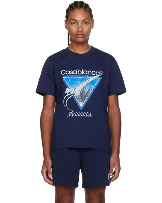 CASABLANCA Blue Navy 'aiiiiir' T-shirt for men