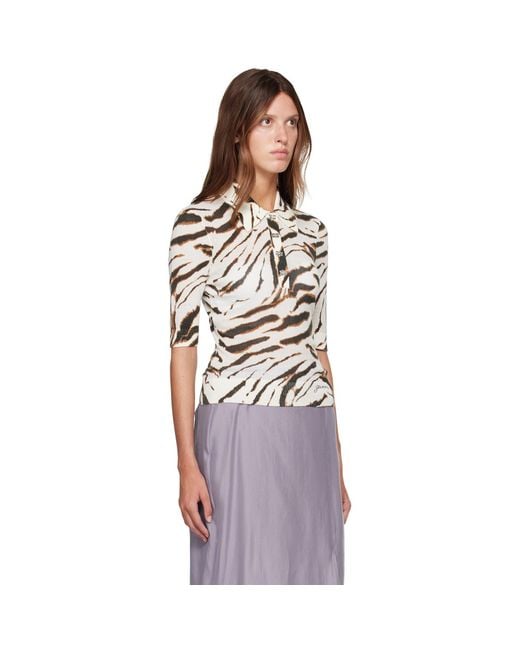 Ganni Multicolor Off- Sheer Printed Cotton Polo