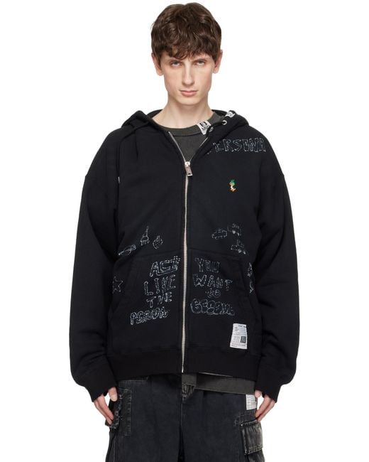 Maison Mihara Yasuhiro Blue Distressed Graffiti Print Zip-Up Hoodie for men