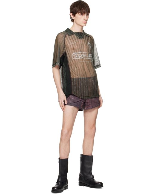 メンズ Serapis カーキ＆バーガンディ Aub Stripes Football ポロシャツ Black