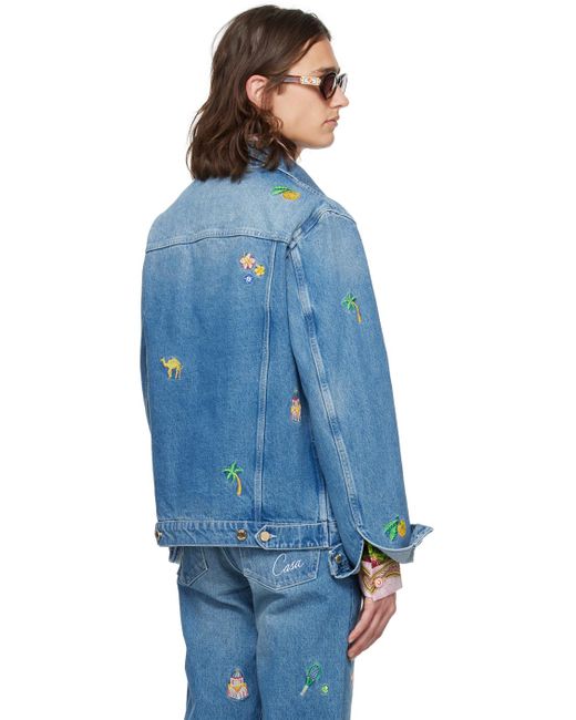 Casablancabrand Blue Embroidered Denim Jacket for men