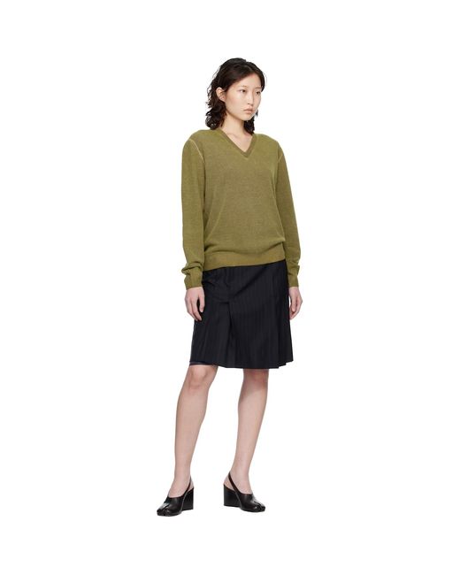 Maison Margiela Green Virgin Wool V-Neck Sweater