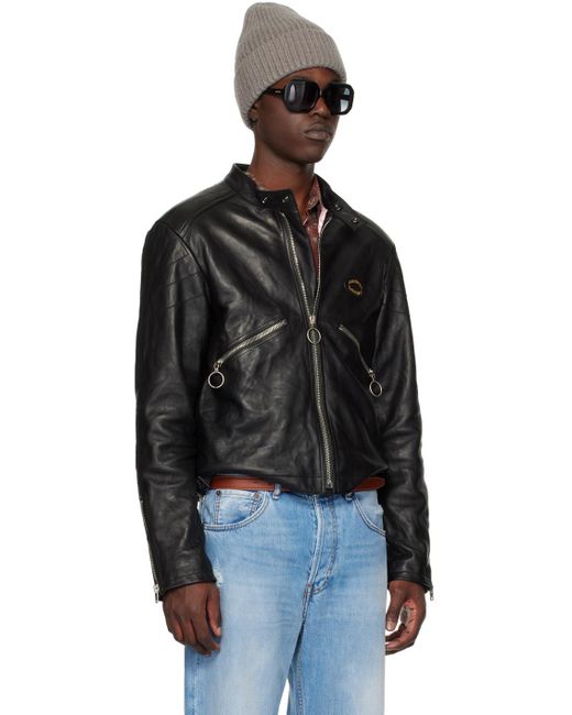 Acne Black Distressed Leather Jacket for men