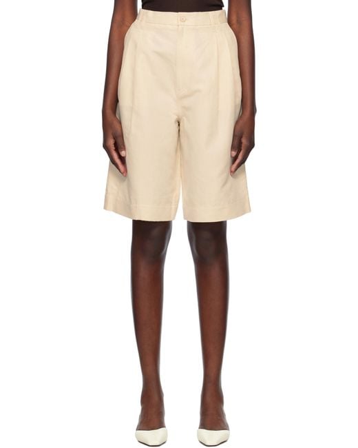Filippa K Natural Relaxed Pleated Cotton Linen Shorts