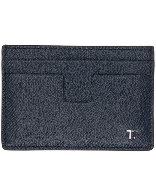 Tom Ford Black Navy Small Grain Leather Classic Card Holder for men