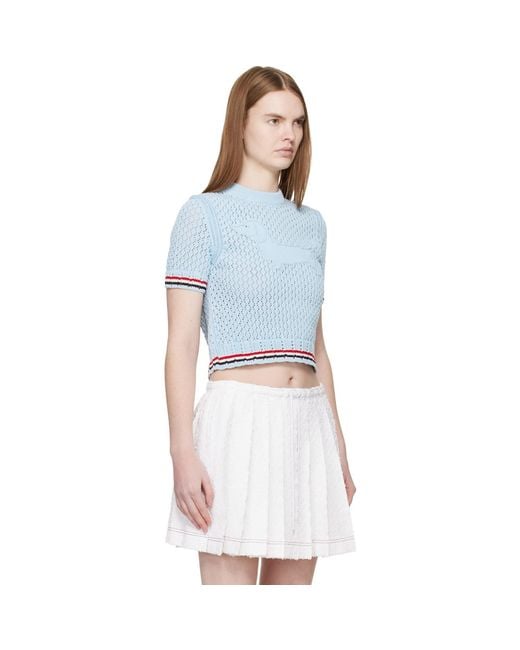 Thom Browne Blue Thom E Cotton Pointelle Hector Rwb Sweater