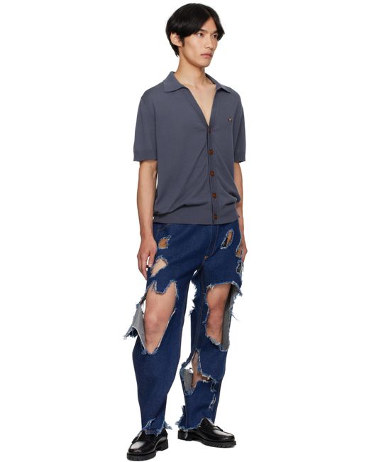 Vivienne Westwood Blue Cotton Polo Cardigan for men