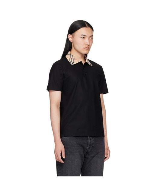 Burberry Black Check Collar Cotton Polo for men