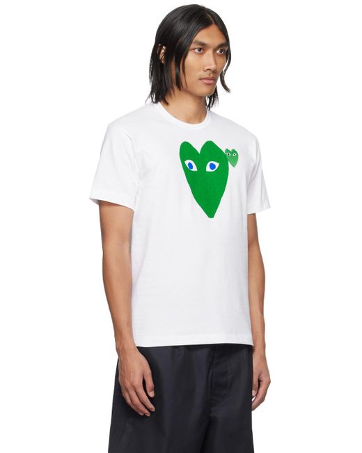 COMME DES GARÇONS PLAY Comme Des Garçons Play White & Green Large Double Heart T-shirt for men