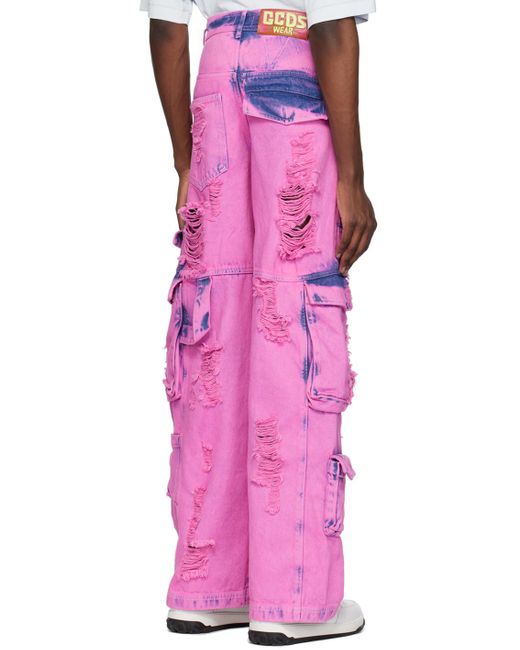 Pantalon cargo en denim à effet décoloré Gcds pour homme en coloris Rose |  Lyst