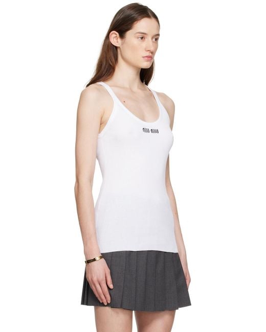 Miu Miu White Embroide Tank Top