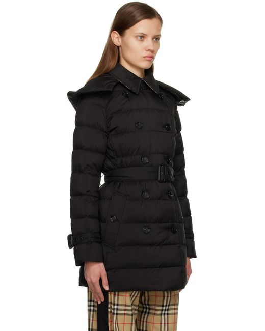 Burberry Black Hooded Belted Double-breasted Quilted Shell Down Coat