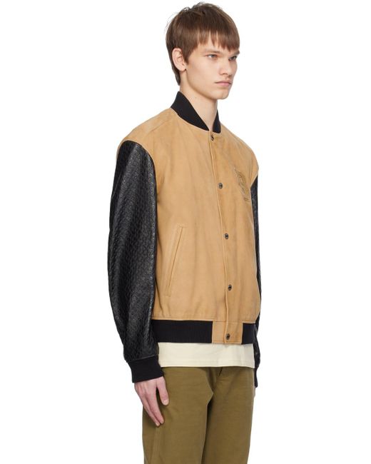 Boss Black Tan & Stand Collar Leather Bomber Jacket for men