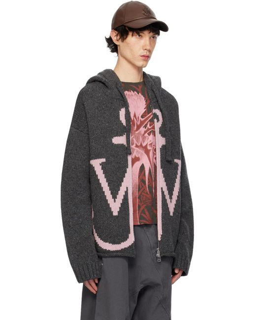 J.W. Anderson Black Gray Anchor Hoodie for men