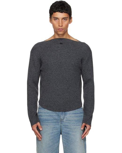 Pull Gris En Tricot Côtelé De Laine À Col Bateau Courreges pour homme en coloris Black