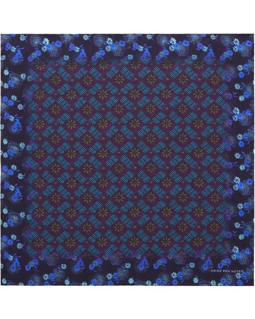 Dries Van Noten Blue Printed Silk Scarf for men