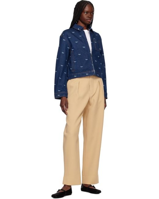 Maison Kitsuné Blue Zipped Cropped Denim Jacket