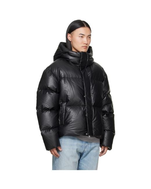MM6 by Maison Margiela Black Faux-Leather Hooded Puffer Down Jacket for men