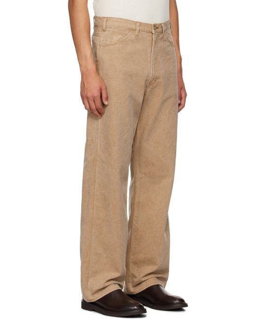 AURALEE Tan Washed Organic Canvas Trousers in Natural for Men | Lyst