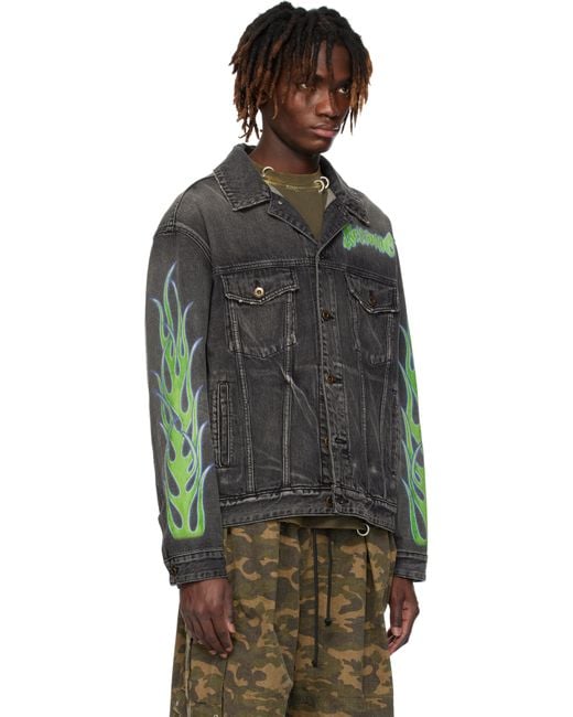 we11done Black Blaze Logo Denim Jacket for men