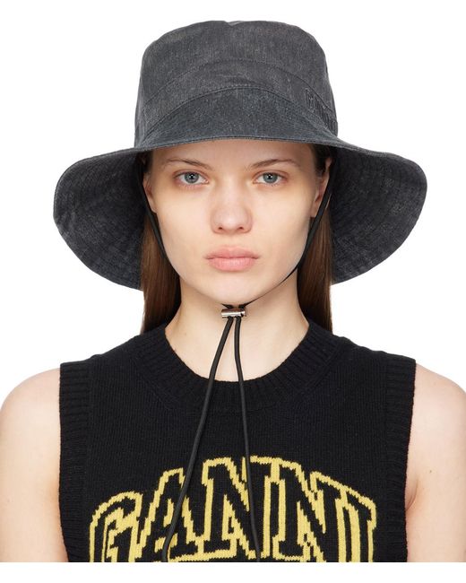 Ganni Black Faded Bucket Hat
