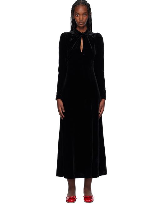 Robe Longue Noire En Velours Ganni en coloris Black