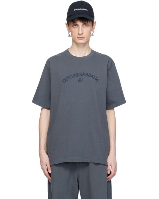 T-shirt gris à logo modifié imprimé Dolce & Gabbana pour homme en coloris Blue