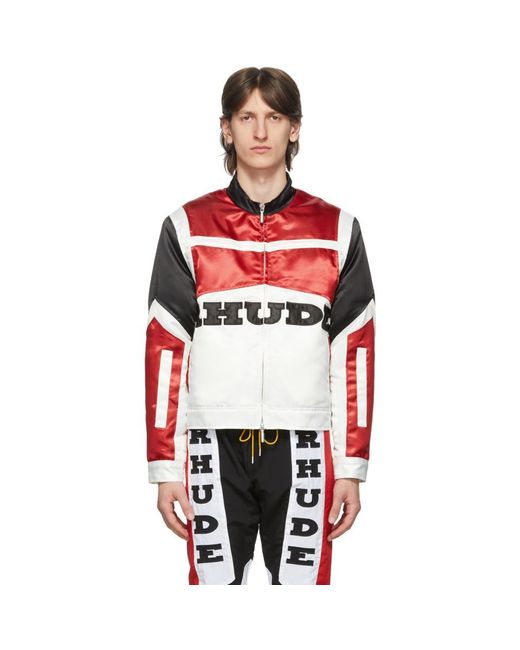 Rhude Black And Red Satin Racing Jacket for men