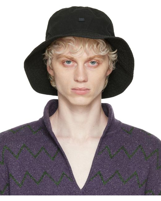 Acne Blue Black Embroidered Bucket Hat for men