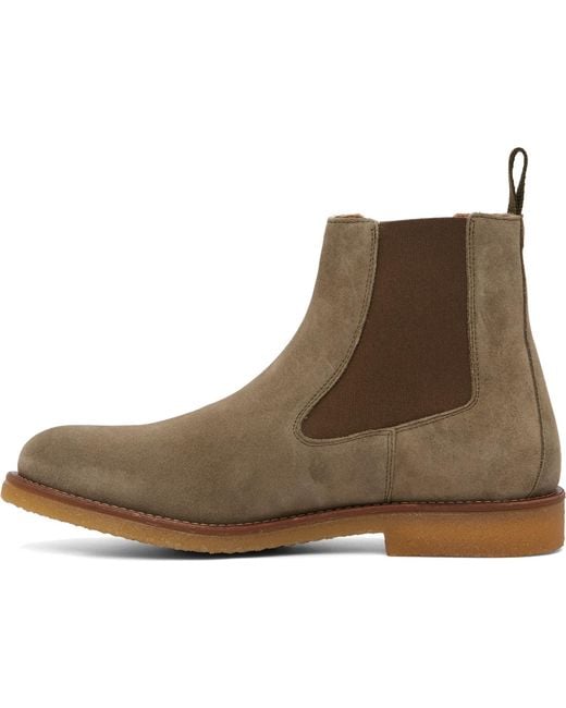 Boss Brown Khaki Suede Signature-Stripe Stitching Chelsea Boots for men