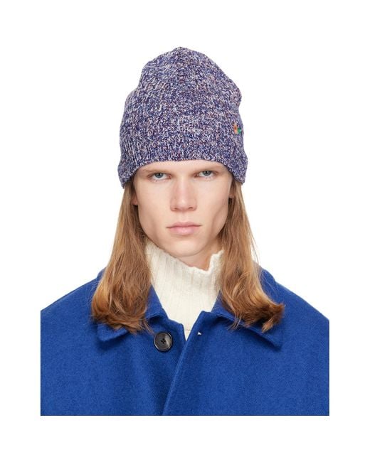 Dries Van Noten Blue Floral Beanie for men