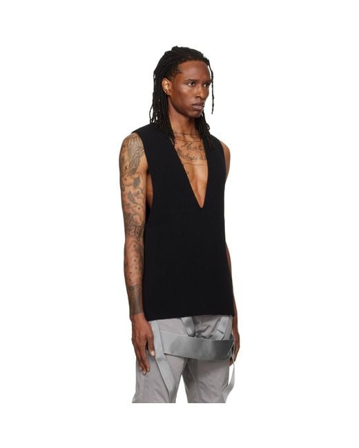 Rick Owens Black Tower Knit V Tank Top for men
