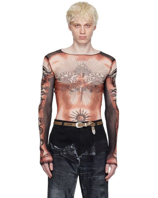 Jean Paul Gaultier Beige & Black Printed Long Sleeve T-shirt