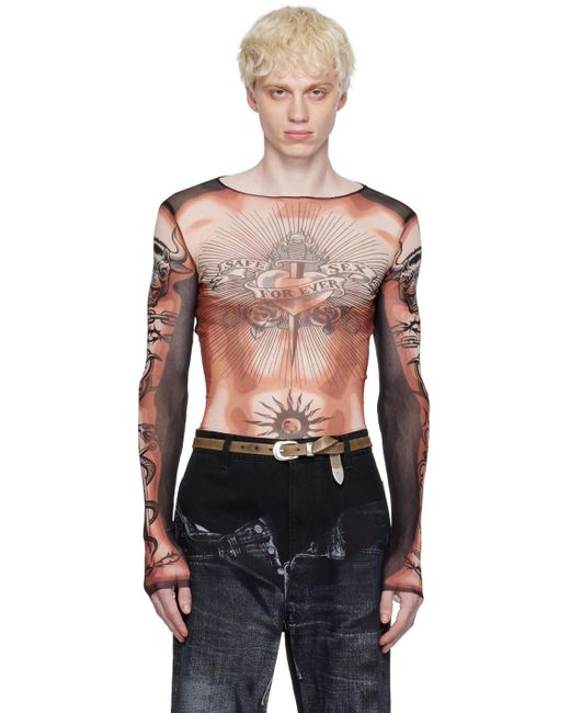 Jean Paul Gaultier Beige & Black Printed Long Sleeve T-shirt for men