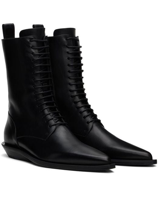 Ann Demeulemeester Black Leather Lace-Up Micro-Heel Boots