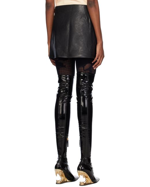 Gcds Black Hoop Leather Miniskirt