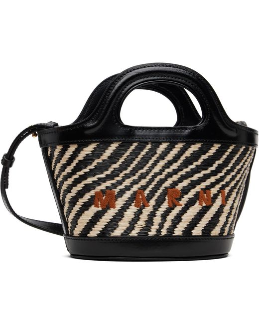 Marni Black Wavy Raffia-Effect Tropicalia Micro Tote