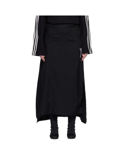 Y-3 Black Sport Uniform Raw Cut 3 Stripes Midi Skirt