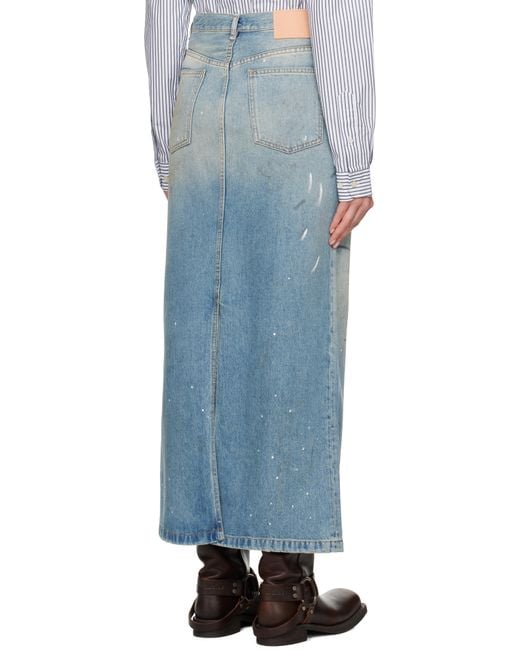 Acne Blue Paint Splatter Denim Midi Skirt
