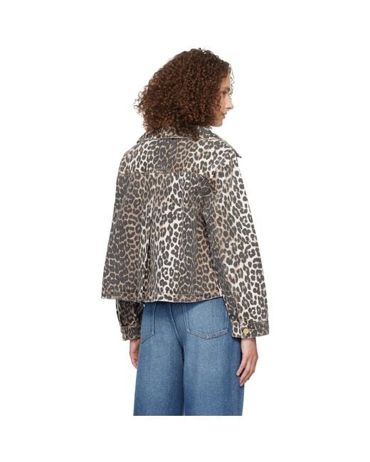 Ganni Black Leopard Denim Jacket