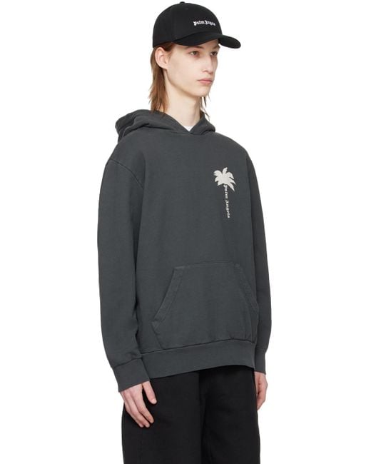 Palm Angels Black Gray 'the Palm' Hoodie for men