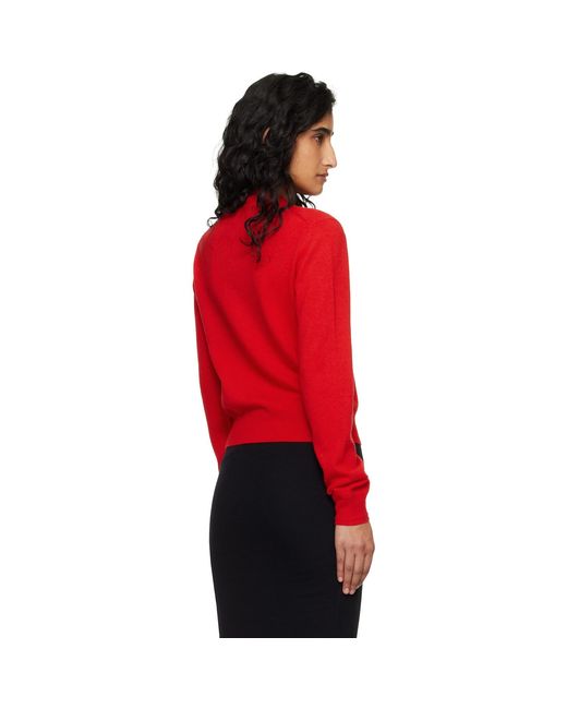 Jil Sander Red Lightweight Wool Crew Neck Cardigan