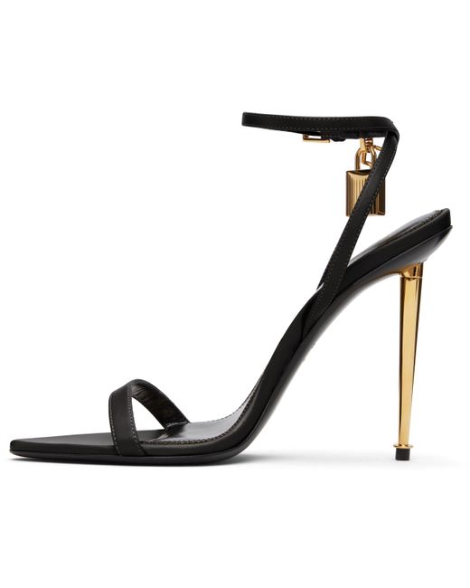 Tom Ford Black Shiny Padlock Pointy Naked Heeled Sandals